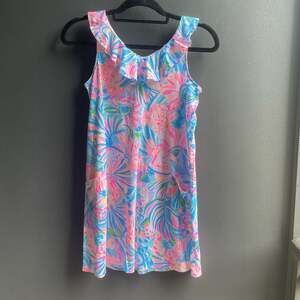 Lilly Pulitzer Girls Mini Alessa Sundress Tropical Punch Floral Ruffle Neck XL